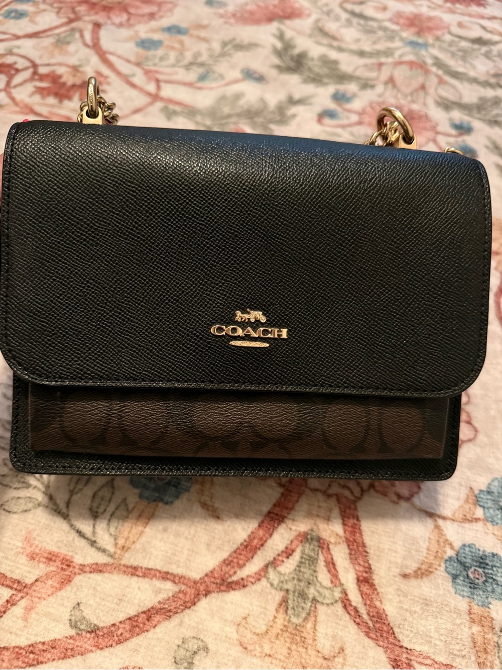 Coach Black Leather and Signature Canvas Chain Crossbody with Gold Hardware - Picture 5 of 16